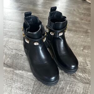 Girls Black Ankle Boots with Gemstone Accents